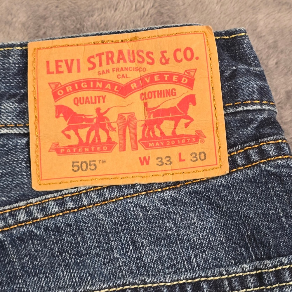 Levis 505 Jeans Men's 33x30 Blue‎ Denim Medium Wash Regular Fit Straight Leg - Picture 14 of 16